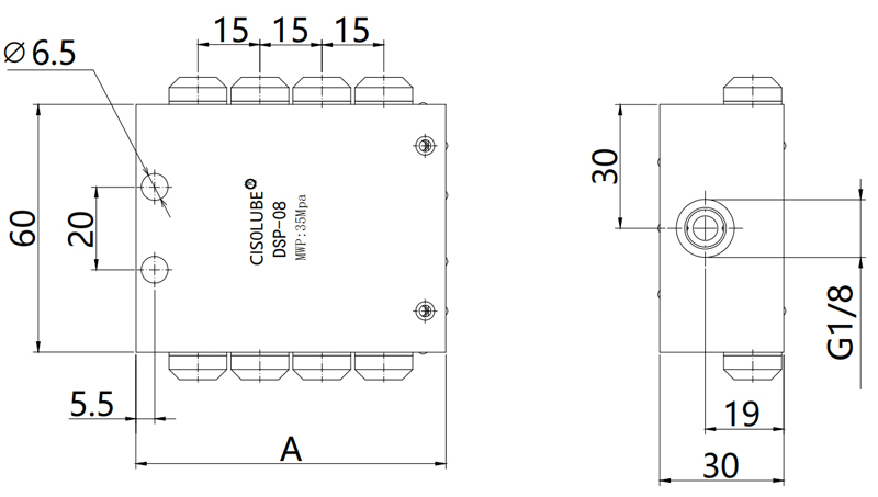 Disegno tecnico della valvola distributrice DSP Disegno tecnico della valvola distributrice DSP